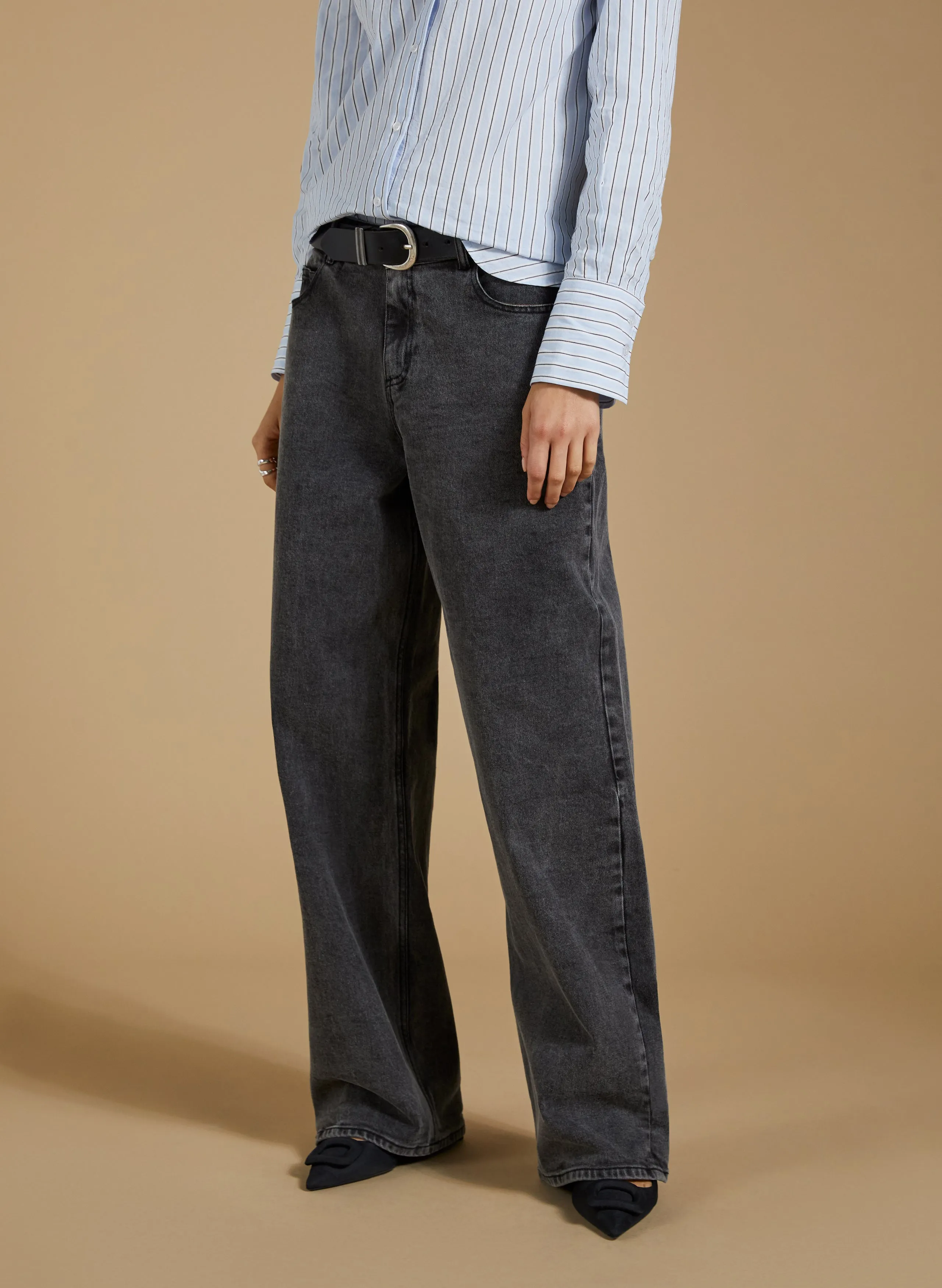 Organic Stretch Cotton Wide Leg Slouch Jeans - Grey Wash | Baukjen